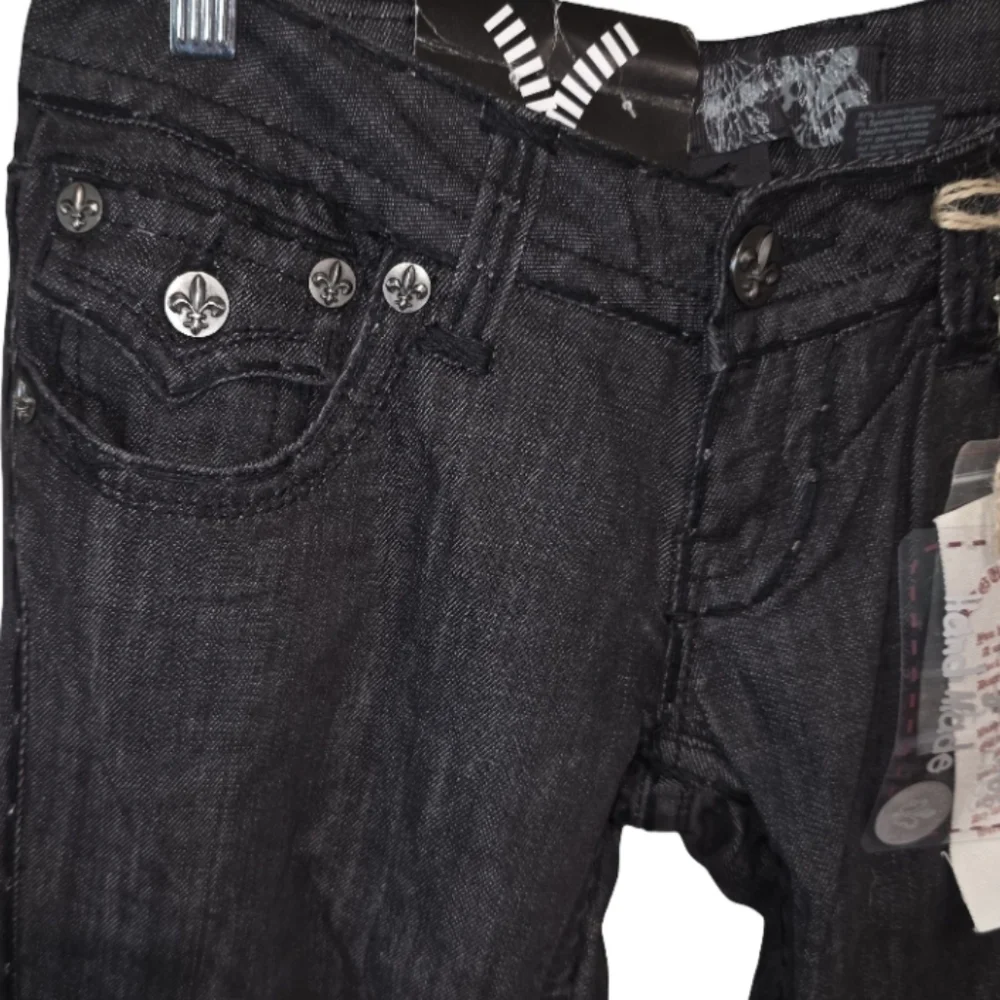 Laguna Beach‎ Vault Black Straight Leg Jeans Fleur De Lis Embellished Y2K NWT